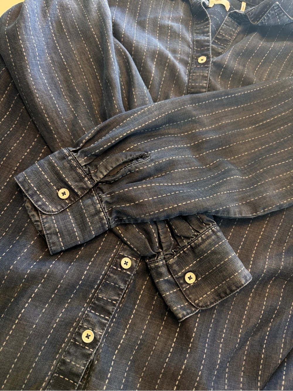 Striped Indigo Button-Up Tunic Shirt - Picture 4 of 6